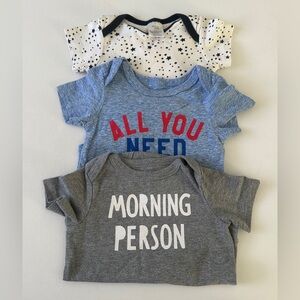 Lyr&c, Cat & Jack and Chick Pea Baby Boy’s bundle three bodysuits.  Size 3-6M.
